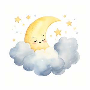 Imágenes prediseñadas de luna linda, imágenes de luna minimalista boho, 10 imágenes prediseñadas de acuarela, JPG imprimibles, descarga instantánea, uso comercial, artesanía de papel