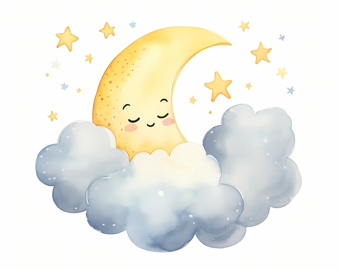 Cute Moon Clipart, Boho Minimalist Moon Images, 10 Watercolor Clip Art, Printable JPGs, Instant Download, Commercial Use, Paper craft
