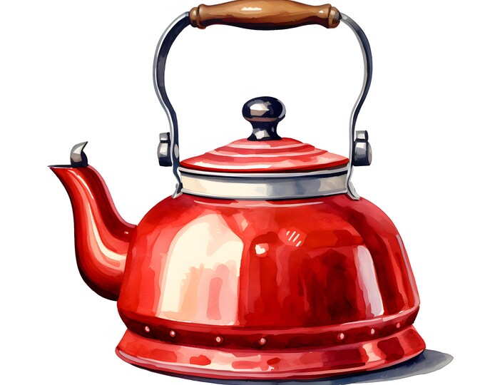Kettle Clipart, Traditional Kettle Images, 10 Watercolor Clip Art, Printable JPGs, Instant Download, Commercial Use, Paper craft