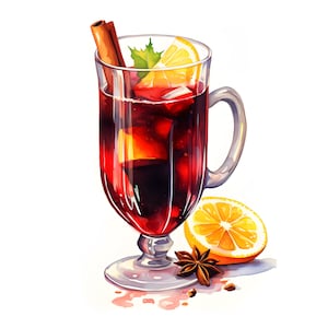 Clipart vin chaud : images de boisson de Noël aquarelles (JPG, usage commercial)
