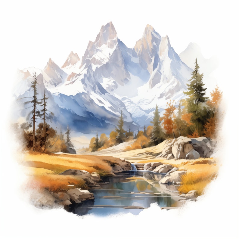 Canadian Rockies Clipart, Mountains Landscape Images, 10 Watercolor
