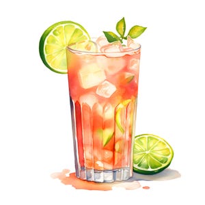 Imágenes prediseñadas de cóctel Paloma, imágenes de bebidas alcohólicas, 10 imágenes prediseñadas de acuarela, archivos JPG imprimibles, descarga instantánea, uso comercial, manualidades de papel