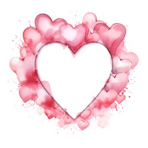 Imágenes prediseñadas de marco de corazón de amor, imágenes de borde romántico, 10 imágenes prediseñadas de acuarela, archivos JPG imprimibles, descarga instantánea, uso comercial, manualidades de papel