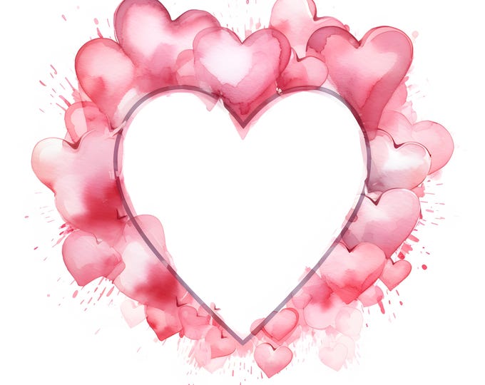 Love Heart Frame Clipart, Romantic Border Images, 10 Watercolor Clip Art, Printable JPGs, Instant Download, Commercial Use, Paper craft