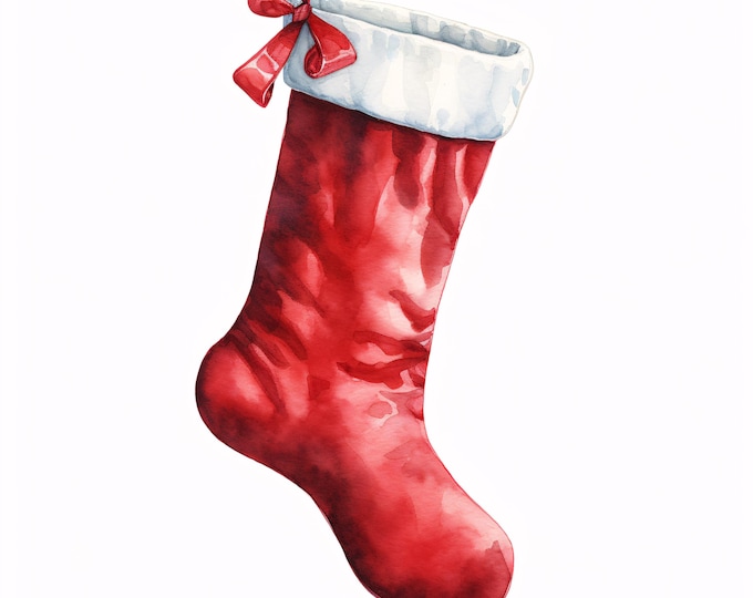 Christmas Stocking Clipart, Holiday Sock Images, 10 Watercolor Clip Art, Printable JPGs, Instant Download, Xmas Craft