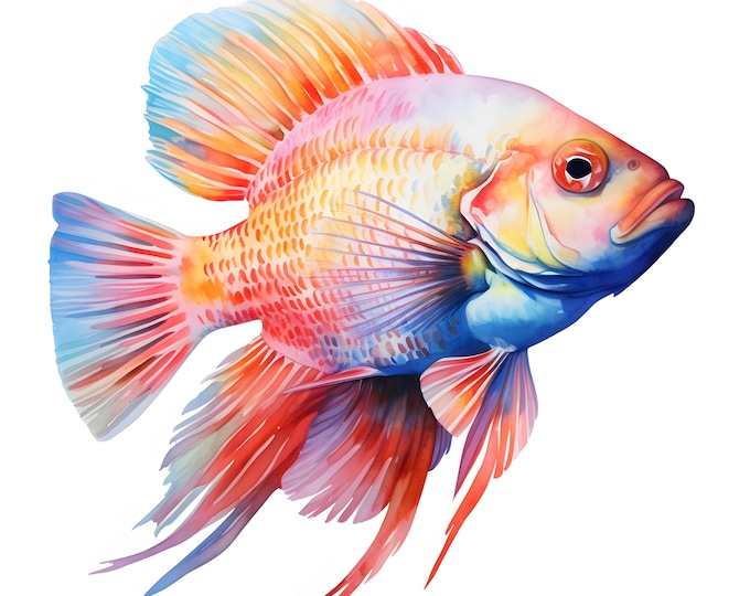 Space Marine Fish Clipart, Ocean Fish Images, 10 Watercolor Clip Art, Printable JPGs, Instant Download, Commercial Use, Paper craft