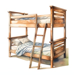 Bunk Bed Clipart, Wooden Bunk Beds Images, 10 Watercolor Clip Art, Printable JPGs, Instant Download, Commercial Use, Paper craft