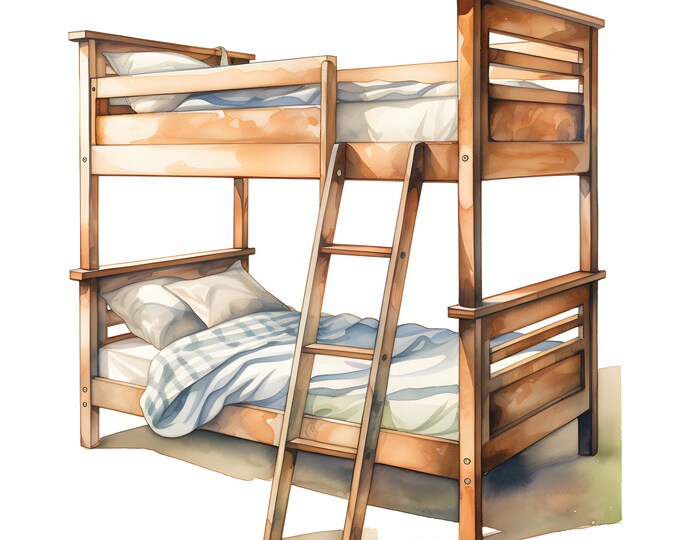 Bunk Bed Clipart, Wooden Bunk Beds Images, 10 Watercolor Clip Art, Printable JPGs, Instant Download, Commercial Use, Paper craft