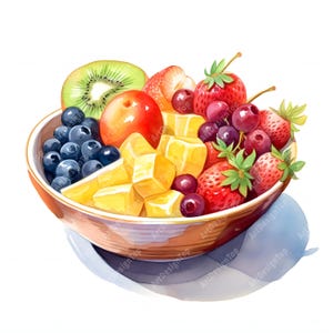 Clipart de bol de fruits, images de corbeille de fruits, 10 images clipart aquarelle, fichiers JPG imprimables, téléchargement immédiat, usage commercial, créations en papier