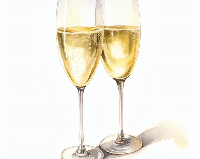 Champagne Glasses Clipart, Wedding Toast Images, 10 Watercolor Clip Art, Printable JPGs, Instant Download, Commercial Use, Paper craft
