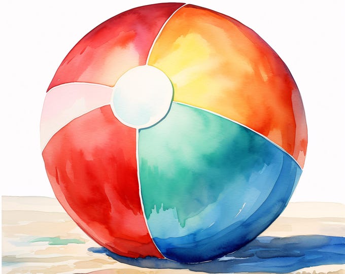 Watercolor Beach Ball Clipart: Playful Summer JPG Images (Commercial Use, Digital Download)