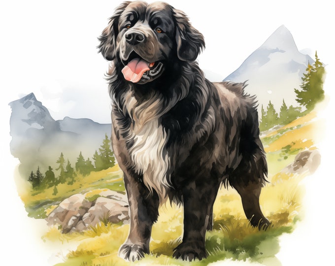 Newfoundland Dog Clipart, Newf Dog Images, 10 Watercolor Clip Art, Printable JPGs, Instant Download, Commercial Use, Paper craft