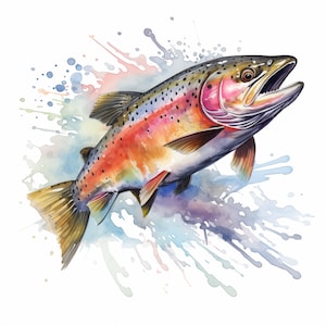 Rainbow Trout Clipart, Rainbow Trout Images, 10 Watercolor Clip Art ...