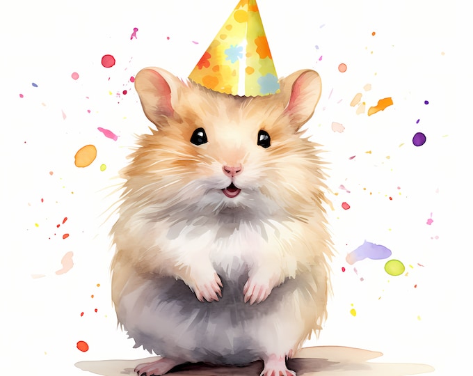 Hamster Clipart, Hamster with Party Hat Images, 10 Watercolor Clip Art, Printable JPGs, Instant Download, Commercial Use, Paper craft
