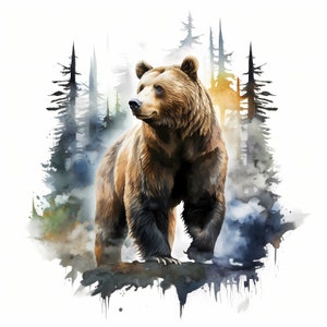 Beer clipart, Bear and Forest dubbele belichtingsafbeeldingen, 10 aquarel illustraties, afdrukbare JPG's, Instant Download, Commercieel gebruik, Papercraft