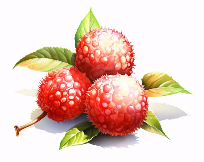 Watercolor Lychee Fruit Clipart: Tropical Food Art, Commercial Use (JPGs, Instant Download)