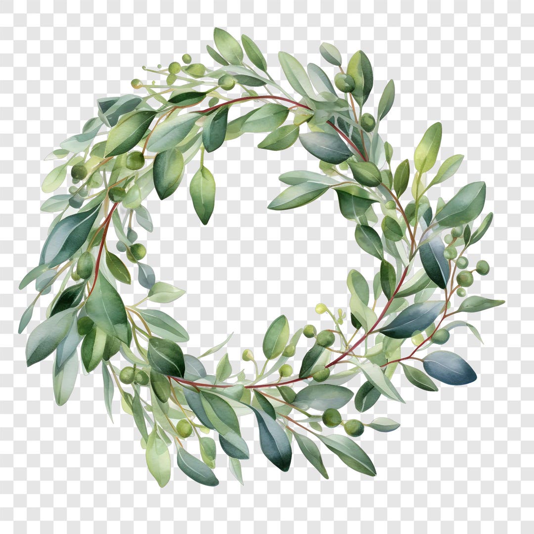 8 PNG Eucalyptus Wreath Clipart, Green Leaves Frame Images, Watercolor ...