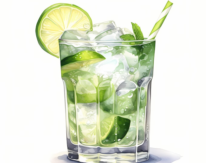 Caipirinha Clipart, Caipirinha Cocktail Images, 10 Watercolor Clip Art, Printable JPGs, Instant Download, Commercial Use, Paper craft