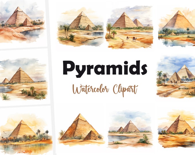 Pyramids Clipart, Egyptian Pyramids Images, 10 Watercolor Clip Art, Printable JPGs, Instant Download, Commercial Use, Paper craft