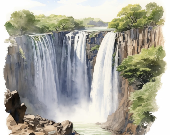 Victoria Falls Clipart, Victoria Waterfall Images, 10 Watercolor Clip Art, Printable JPGs, Instant Download, Commercial Use, Paper craft