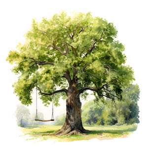 Clipart di altalena sull'albero, immagini di altalena sull'albero, 10 clipart ad acquerello, JPG stampabili, download immediato, uso commerciale, artigianato di carta