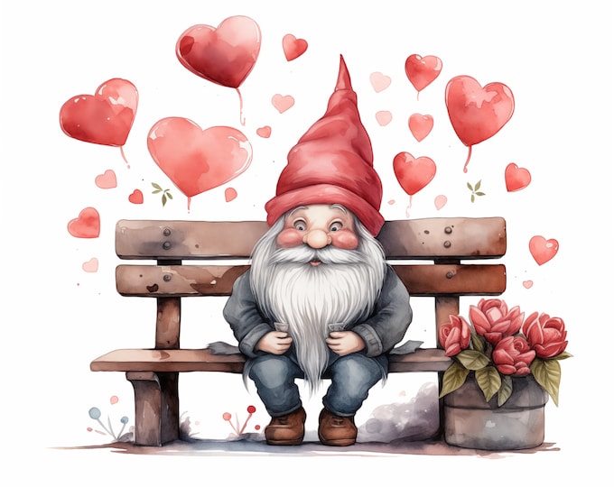 Bench Gnome Clipart, Gnome on Bench Images, 10 Watercolor Clip Art, Printable JPGs, Instant Download, Commercial Use, Paper craft