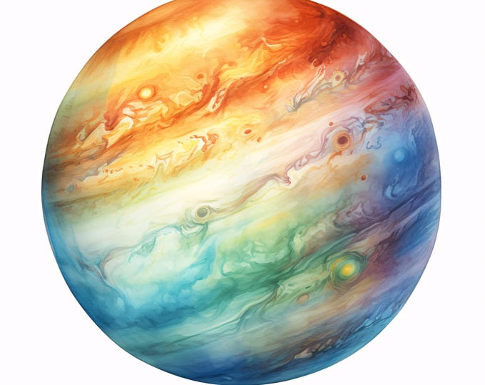 Planet Clipart, Cosmic Sphere Images, 10 Watercolor Clip Art, Printable JPGs, Instant Download, Commercial Use, Paper Craft