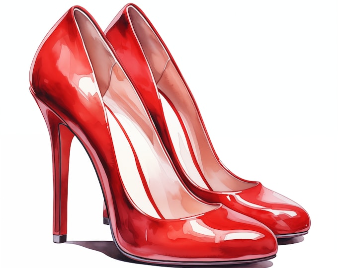 Red High Heels Clipart, Red Highheels Images, 10 Watercolor Clip Art, Printable JPGs, Instant Download, Commercial Use, Paper craft