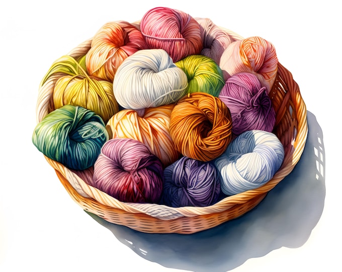 Knitting Wools Clipart, Knitting and Yarn Images, 10 Watercolor Clip Art, Printable JPGs, Instant Download, Commercial Use, Paper craft