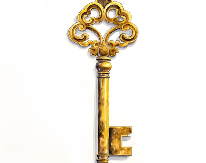 Vintage Gold Key Clipart, Old Fashioned Keys Images, 10 Watercolor Clip Art, Printable JPGs, Instant Download, Commercial Use, Paper craft