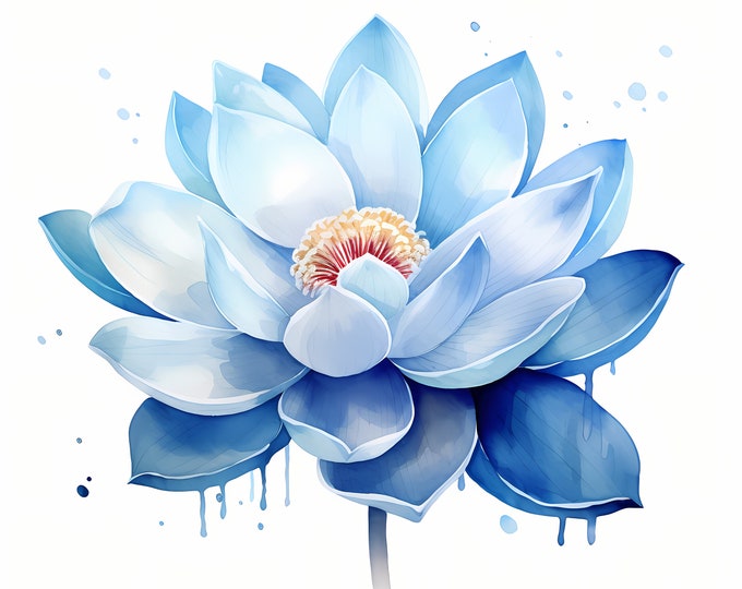 Lotus Clipart, Abstract Blue Flower Images, 10 Watercolor Clip Art, Printable JPGs, Instant Download, Commercial Use, Paper craft