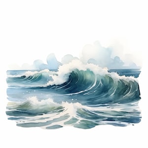 Coastal Waves Clipart, Ocean Waves Images, 10 Watercolor Clip Art, Printable JPGs, Instant Download, Commercial Use, Paper craft