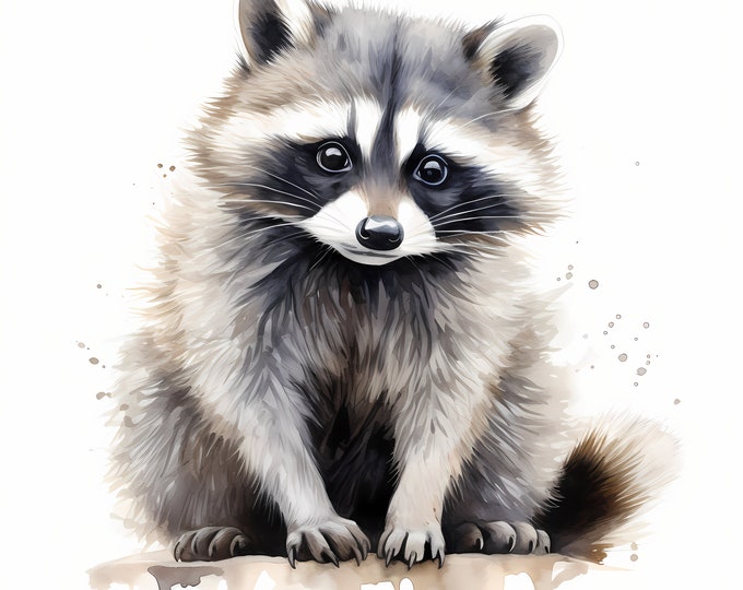 Racoon Clipart, Cute Raccoon Images, 10 Watercolor Clip Art, Printable JPGs, Instant Download, Commercial Use, Paper craft