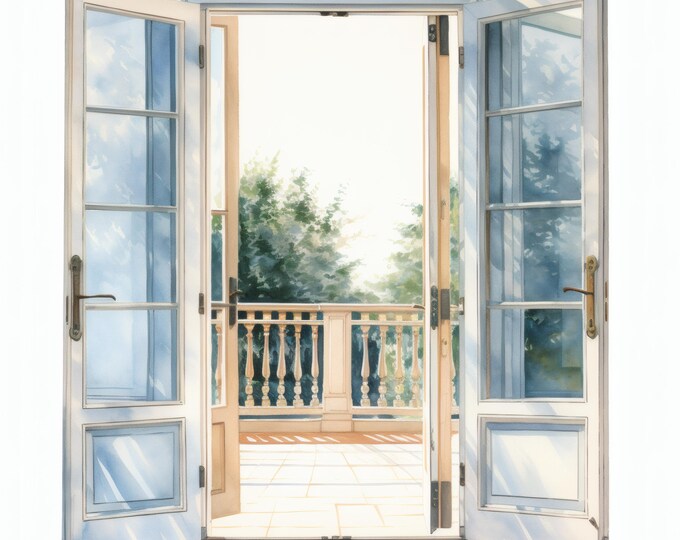 French Door Clipart, Elegant Window Frame Images, 10 Watercolor Clip Art, Printable JPGs, Instant Download, Commercial Use, Paper craft