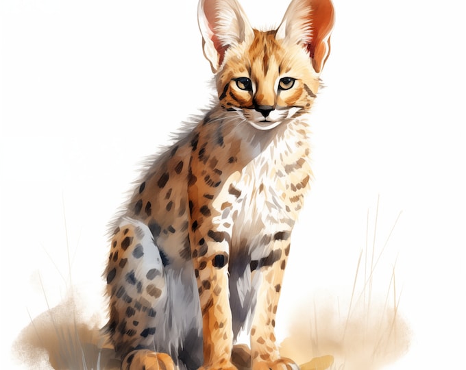 Serval Clipart, Serval Images, 10 Watercolor Clip Art, Printable JPGs, Instant Download, Commercial Use, Paper craft