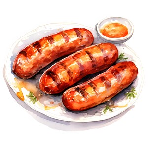 Grillwürstchen Clipart, Grillwürstchen Bilder, 10 Aquarell Clip Art, druckbare JPGs, Sofort Download, kommerzielle Nutzung, Papierhandwerk