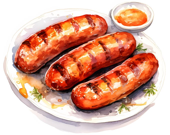BBQ Sausages Clipart, Grilled Sausages Images, 10 Watercolor Clip Art, Printable JPGs, Instant Download, Commercial Use, Paper craft
