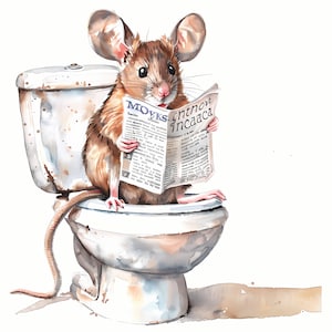Clipart veldmuis, afbeeldingen muis op het toilet, 10 aquarel illustraties, afdrukbare JPG's, Instant Download, Commercieel gebruik, Papercraft