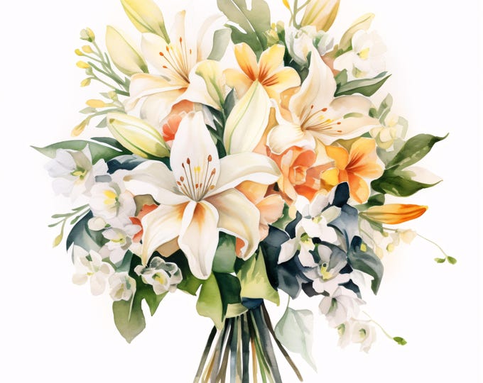 Wedding Bouquet Clipart, Romantic Floral Images, 10 Watercolor Clip Art, Printable JPGs, Instant Download, Commercial Use, Paper craft