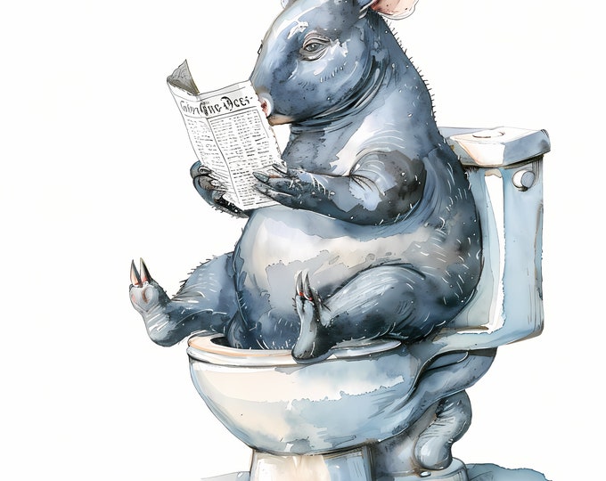 Tapir Clipart, Tapir on the Toilet Images, 10 Watercolor Clip Art, Printable JPGs, Instant Download, Commercial Use, Paper craft