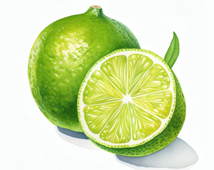 Fresh Lime Clipart, Citrus Fruit Images, 10 Watercolor Clip Art, Printable JPGs, Instant Download, Commercial Use, Paper craft