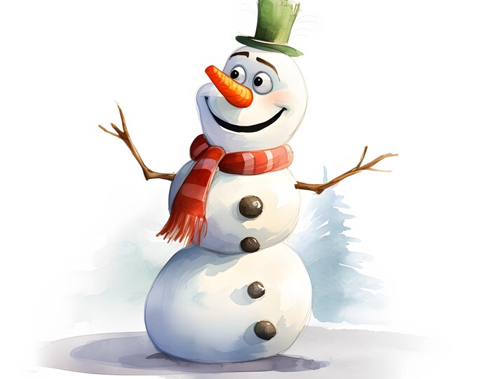 Snowman Clipart, Cartoon Snow Man Images, 10 Watercolor Clip Art, Printable JPGs, Instant Download, Commercial Use, Paper craft