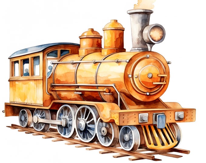 Wooden Train Clipart, Train Toy Images, 10 Watercolor Clip Art, Printable JPGs, Instant Download, Commercial Use, Paper craft