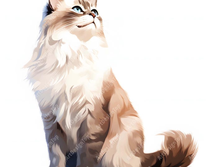 Ragdoll Cat Clipart, Kitten Pet Images, 10 Watercolor Clip Art, Printable JPGs, Instant Download, Commercial Use, Paper craft