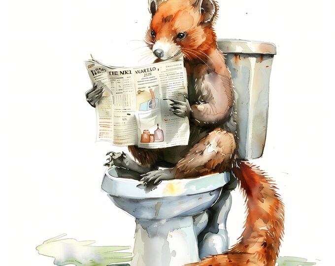 Marten Clipart, Marten on the Toilet Images, 10 Watercolor Clip Art, Printable JPGs, Instant Download, Commercial Use, Paper craft
