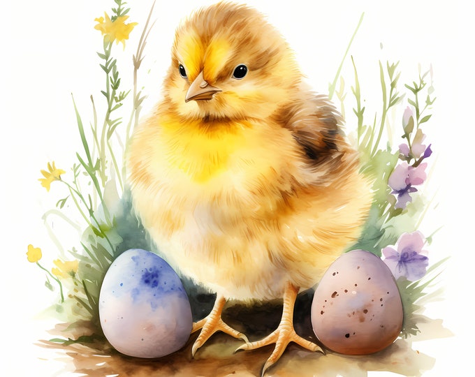 Easter Chick Clipart, Little Chick Images, 10 Watercolor Clip Art, Printable JPGs, Instant Download, Commercial Use, Paper craft
