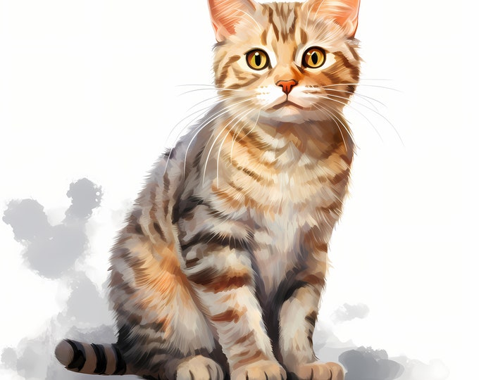 Shorthair Cat Clipart, Shorthair Kitten Images, 10 Watercolor Clip Art, Printable JPGs, Instant Download, Commercial Use, Paper craft