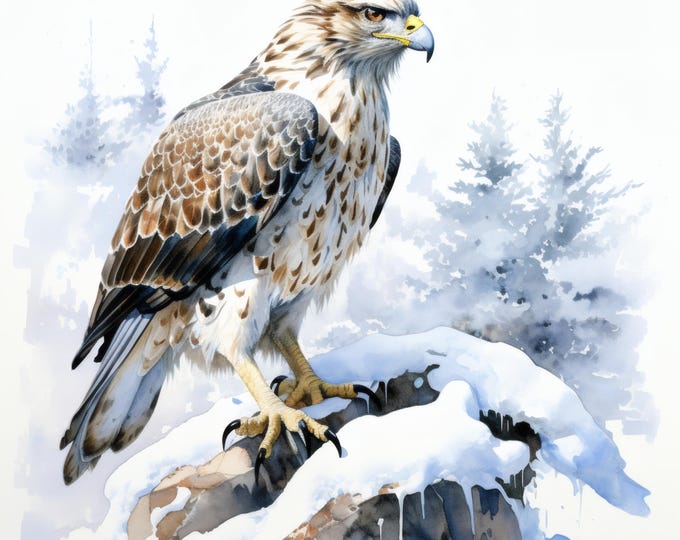Snow Hawk Clipart, Winter Bird of Prey Images, 10 Watercolor Clip Art, Printable JPGs, Instant Download, Commercial Use, Paper craft