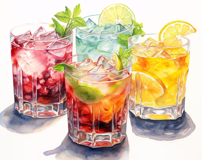 Cocktail Drinks Clipart, Summer Party Images, 10 Watercolor Clip Art, Printable JPGs, Instant Download, Commercial Use, Paper craft