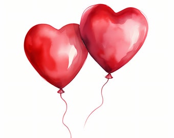 Watercolor Heart Balloons Clipart: Valentine's Day JPG Images (Digital Download)